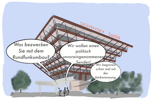 Cartoon: Rundfunkumbau in SK (medium) by Gabi Horvath tagged slowakei,rundfunk,öffentlich,rechtlich,einschränkung,meinungsfreiheit