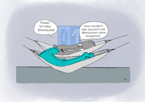 Cartoon: Stromausfall (medium) by Gabi Horvath tagged bits,stromausfall,ki,technik,digital,cyberangriff