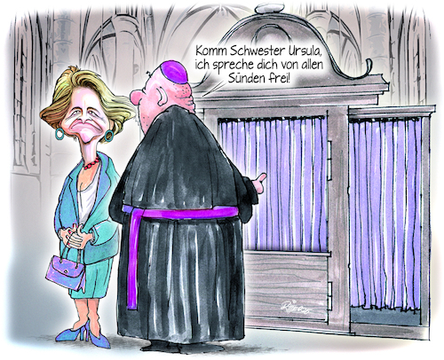 Cartoon: Beichte (medium) by Ritter-Cartoons tagged misstrauensantrag,gegen,ursula,von,der,leyen,misstrauensvotum,im,eu,parlament,misstrauensantrag,gegen,ursula,von,der,leyen,misstrauensvotum,im,eu,parlament