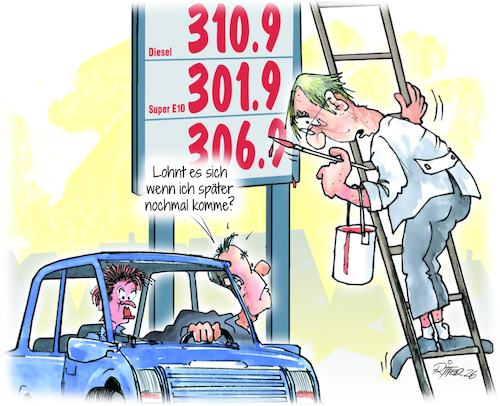 Cartoon: Benzinpreise (medium) by Ritter-Cartoons tagged ölpreise,benzinpreise,tankstellen,autofahrer,nahostkrieg,presse,karikaturen,von,berthold,ritter,cartoons,ölpreise,benzinpreise,tankstellen,autofahrer,nahostkrieg,presse,karikaturen,von,berthold,ritter,cartoons