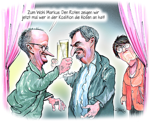 Cartoon: CDU CSU (medium) by Ritter-Cartoons tagged sektchen,in,ehren,söder,merz,esken,cdu,csu,spd,sektchen,in,ehren,söder,merz,esken,cdu,csu,spd
