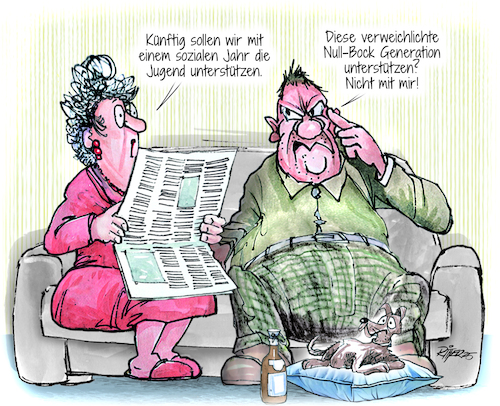 Cartoon: Null-Bock Generation (medium) by Ritter-Cartoons tagged soziales,jahr,rentner,soziales,jahr,rentner