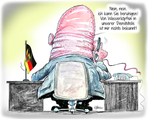 Cartoon: Wasserkopfverwaltungen (medium) by Ritter-Cartoons tagged verwaltungen,bürokratie,staatliche,bremsklötze,personalüberschuss,verwaltungen,bürokratie,staatliche,bremsklötze,personalüberschuss