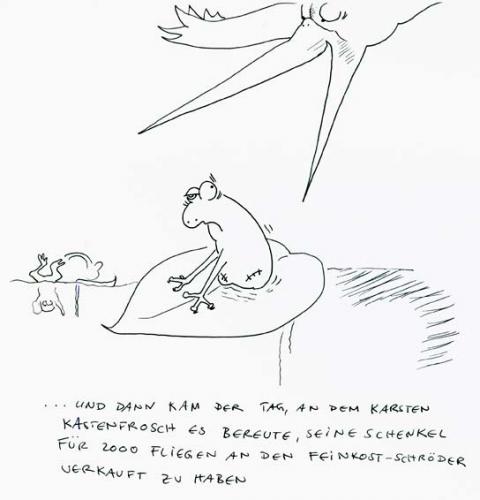 Cartoon: feinkost-schroeders rache (medium) by armella tagged frosch,storch,frosschenkel