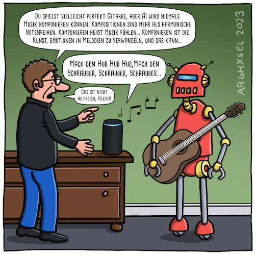 Cartoon: AI Musik (medium) by Arghxsel tagged musik,roboter,ki,komponist,gefühle,künstlich,alexa