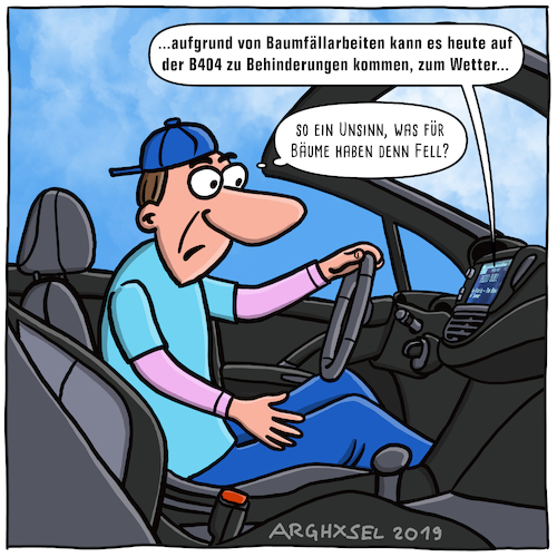 Cartoon: Bauafellarbeiten (medium) by Arghxsel tagged baum,fällen,stau,verkehrsfunk,nachrichten,fell,baum,fällen,stau,verkehrsfunk,nachrichten,fell