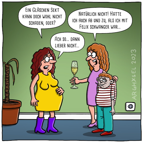 Cartoon: Ein Glas kann nicht schaden? (medium) by Arghxsel tagged alkohol,schwangerschaft,gift,embryo,sekt,gläschen,kind,behindert,schädigung,in,utero,tabu
