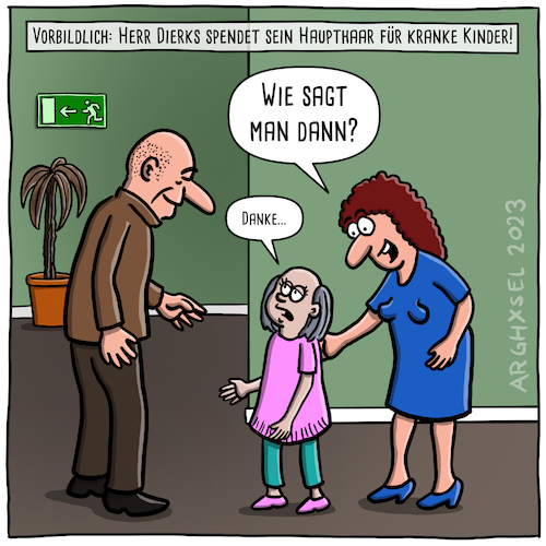 Cartoon: Haarspende für kranke Kinder (medium) by Arghxsel tagged krank,schwarzer,humor,krankheit,haarausfall,kind,mutter