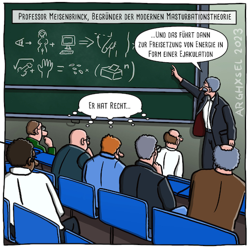 Cartoon: Masturbationstheorie (medium) by Arghxsel tagged wissenschaft,universität,professor,masturbation,selbstbefriedigung