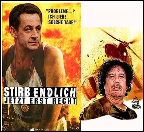 Cartoon: Stirb Lansam - Stirb Endlich (medium) by bong-zeitung tagged stirb,langsam,gaddafi,sarkozy,libyen,bruce,willis