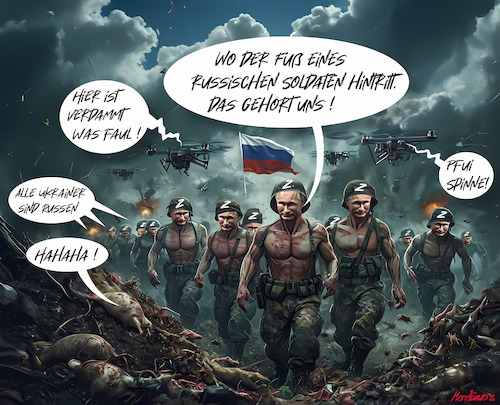 Cartoon: Der Fuß des Russen kommt! (medium) by MorituruS tagged wladimir,putin,ukraine,krieg,fortführen,wolodymyr,selenskyj,russischer,machthaber,ukrainische,fuß,soldat,russisches,ansprache,kiew,angriffkrieg,moskau,abfangdrohnen,angriffe,shahed,drohnen,sumy,pufferzone,russische,grenzregion,kursk,wirtschaftsgipfel,st,petersburg,cartoon,karikatur,moriturus