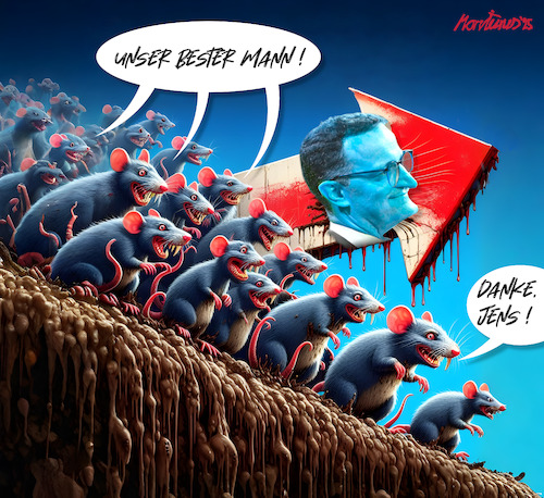 Cartoon: Ihr bester Mann! . . . (medium) by MorituruS tagged afd,cdu,jens,spahn,normalisierung,umgang,mit,stellvertretender,vorsitzender,unionsfraktion,debatte,bundestag,geschäftsordnungstricks,opferrolle,wahlhile,normal,rechtsruck,rechtspopulismus,vormarsch,russalnd,putin,aggressor,ukrainekrieg,cartoon,karikatur,moriturus