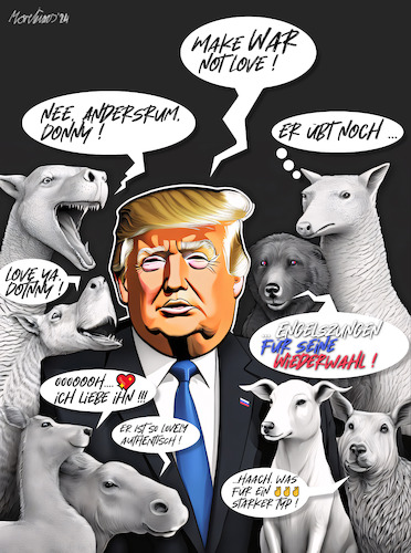 Cartoon: Make love great again! (medium) by MorituruS tagged donald,trump,wiederwahl,reelection,usa,us,election,fraud,stop,the,steal,wahl,wahlbetrug,anger,hate,hateful,vicious,mean,spirit,chaos,total,craziness,verschwörung,verschwörungstheorie,wahlkampf,verschwörungserzählung,qanon,wahlkampfmodus,wahlergebnisse,hexenjagd,anklage,präsidentschaftswahl,präsident,angriff,auf,das,kapitol,manipulation,versuchter,staatsstreich,propaganda,cartoon,karikatur,moriturus