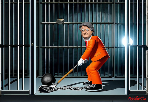 Cartoon: Steve bessert sein Handicap auf! (medium) by MorituruS tagged steve,bannon,trump,ex,berater,gescheitert,mit,berufung,gegen,haftstrafe,wegen,missachtung,des,kongresses,infolge,kapitolsturm,verbündete,verurteilt,gefängnishaft,cartoon,karikatur,moriturus