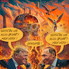 Cartoon: Zwei Weltenbrandstifter (small) by MorituruS tagged usa,donald,trump,wladimir,putin,telefonat,angriff,kiew,chemiewaffen,einsatz,drohnen,raketen,luftabwehr,unterstützung,nato,eu,rote,linien,zölle,waffenstillstand,ceasefire,feuer,wolodymyr,selenskyi,klima,waldbrände,ausstieg,pariser,klimaabkommen,europa,prosteste,aufstände,rebellion,los,angeles,gewalt,recht,und,ordnung,newsom,governeur,kalifornien,nationalgarde,marine,einheiten,inland,niederschlagung,sicherheitsbehörden,eskalation,polizei,freiheit,demokratie,autokratie,beschädigung,brandtiftung,justiz,acab,rechtspopulismus,cartoon,karikatur,moriturus