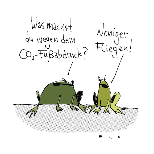 Cartoon: Fußabdruck (medium) by F L O tagged frosch,frösche,fliegen,essen,co2,fußabdruck,umweltschutz,klimaveränderung,klimaerwärmung,frosch,frösche,fliegen,essen,co2,fußabdruck,umweltschutz,klimaveränderung,klimaerwärmung