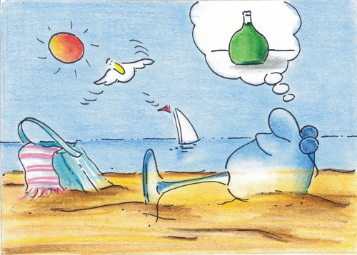 Cartoon: Am Meer (medium) by Henrich tagged franken,wein