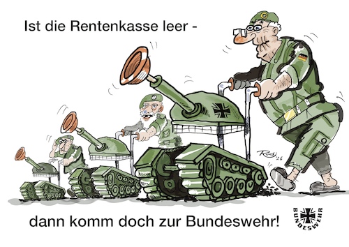 Cartoon: Bundeswehr (medium) by Rudissketchbook tagged rente,bundeswehr,rentner,rentenreform,babyboomer,milliarden,schulden,kredite,finanzierung