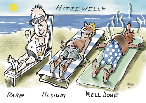 Cartoon: Hitzewelle (medium) by Rudissketchbook tagged klima,hitze,klimawandel,sommer,sonne,braten,steak,well,done