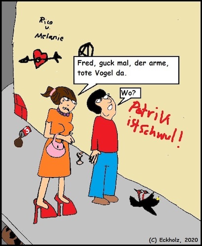 Cartoon: Der arme tote Vogel... (medium) by Sven1978 tagged vogel,tot,mann,frau