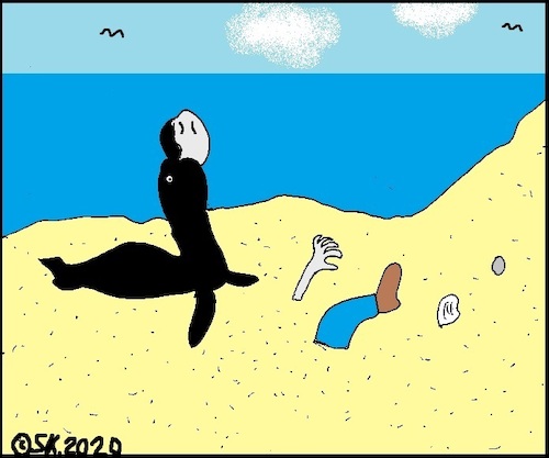 Cartoon: Ohne Worte (medium) by Sven1978 tagged robbe,kopf,jonglieren,strand,ufer,meer,küste,mord,leiche,horror