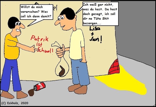 Cartoon: Tüte Shit... (medium) by Sven1978 tagged missverständnis,shit,drogen,rauschgift,männer,gesellschaft