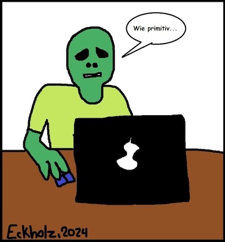 Cartoon: Wie primitiv... (medium) by Sven1978 tagged alien,laptop,technologie,elektronik,primitiv