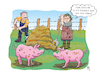 Cartoon: Seufz.. (small) by Rebecca-Meyer tagged bauer,bäuerin,landwirt,misthaufen,schweine,rosa,träumen,mistgabel,wechseljahre,klimakrise,mann,frau,hormone,hitzewallungen,einmal,prinzessin,sein