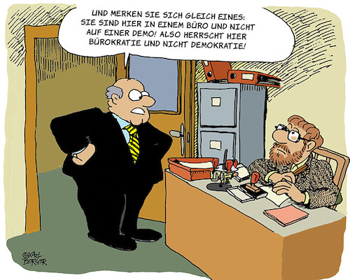 Cartoon: Bürokratie (medium) by Karl Berger tagged büro,bürokratie,demonstration,demokratie,hierarchie,chef,angestellter
