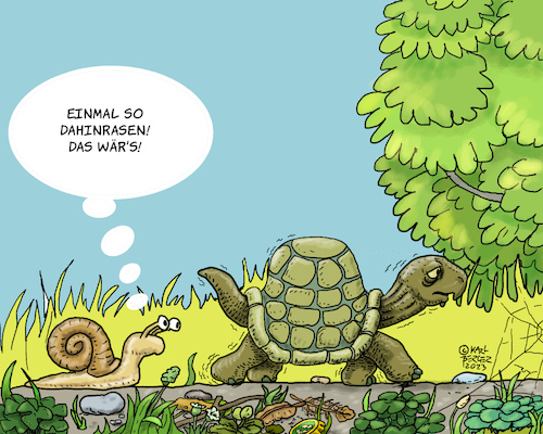 Cartoon: Das wär es! (medium) by Karl Berger tagged schildkröte,schnecke,tempo,relativität,träume