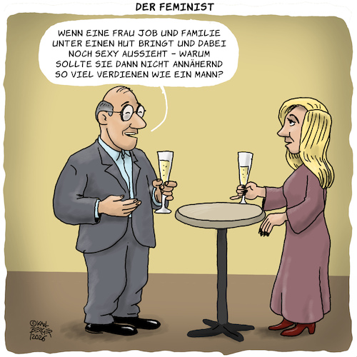 Cartoon: Der Feminist (medium) by Karl Berger tagged frauentag,feminismus,männer,frauen,gleichberechtigung,gleichheit,frauentag,feminismus,männer,frauen,gleichberechtigung,gleichheit