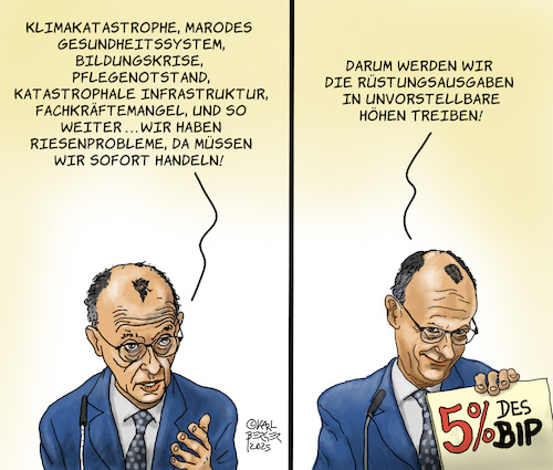 Cartoon: Endlich wieder Krieg führen (medium) by Karl Berger tagged rüstung,krieg,europa,merz,kriegstüchtigkeit,rüstung,krieg,europa,merz,kriegstüchtigkeit