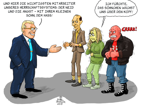 Cartoon: Mitarbeiter (medium) by Karl Berger tagged angst,neid,hass,rechtsruck,system,angst,neid,hass,rechtsruck,system
