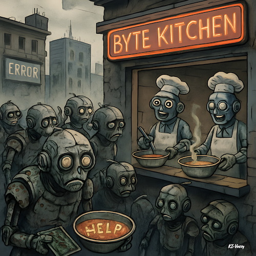 Cartoon: Byte Kitchen (medium) by KI-Vossy tagged london,uk,großbritannien,khan,sadiq,mayor,ai,artificial,intelligence,job,jobs,british,britain,unemployment,employment,künstliche,intelligenz,ki,arbeitsmarkt,hauptstadt,capital,massenarbeitslosigkeit,arbeitslos,arbeitslosigkeit,london,uk,großbritannien,khan,sadiq,mayor,ai,artificial,intelligence,job,jobs,british,britain,unemployment,employment,künstliche,intelligenz,ki,arbeitsmarkt,hauptstadt,capital,massenarbeitslosigkeit,arbeitslos,arbeitslosigkeit