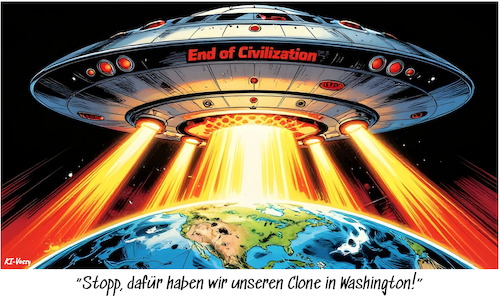 Cartoon: End of civilization (medium) by KI-Vossy tagged trump,potus,usa,krieg,iran,medien,zivilisation,vernichtung,waffenstillstand,hormus,kriegsverbrechen,kriegsverbrecher,alien,us,president,destroy,civilization,end,ende,ceasefire,war,crime,trump,potus,usa,krieg,iran,medien,zivilisation,vernichtung,waffenstillstand,hormus,kriegsverbrechen,kriegsverbrecher,alien,us,president,destroy,civilization,end,ende,ceasefire,war,crime