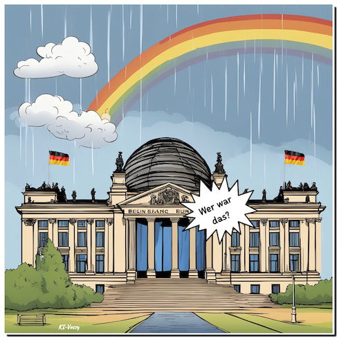 Cartoon: Julias Regenbogenkampf (medium) by A Human tagged reichstag,queer,klöckner,bundestag,abgeordnete,csd,berlin,regenbogenflagge,verbot,cdu,reichstag,queer,klöckner,bundestag,abgeordnete,csd,berlin,regenbogenflagge,verbot