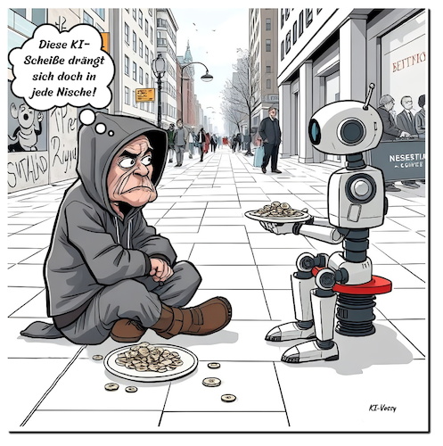 Cartoon: KI-Bettler (medium) by A Human tagged ki,ai,bettler,betteln,amazon,jassy,arbeitsplätze,arbeitslosigkeit,jobs,manager,intelligenz,arbeitswelt,ki,ai,bettler,betteln,amazon,jassy,arbeitsplätze,arbeitslosigkeit,jobs,manager,intelligenz,arbeitswelt