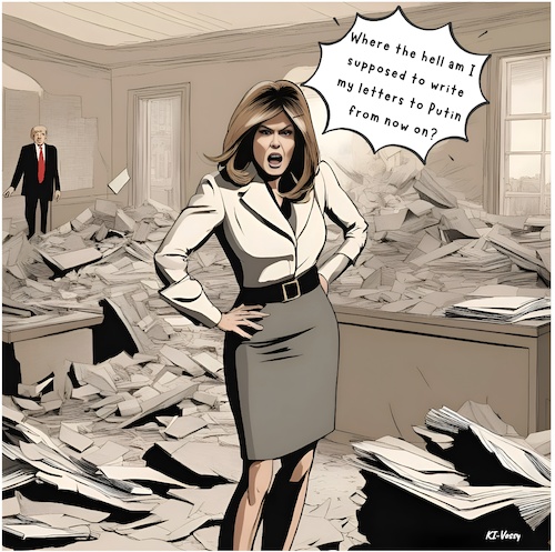 Cartoon: Penfriends (medium) by A Human tagged trump,office,melania,ballroom,whitehouse,washington,bulldozer,bulldozers,east,wing,white,house,president,history,historian,america,usa,american,republican,republicans,rubble,first,lady,ladies,women,woman,movement,letter,letters,putin,flotus,trump,office,melania,ballroom,whitehouse,washington,bulldozer,bulldozers,east,wing,white,house,president,history,historian,america,usa,american,republican,republicans,rubble,first,lady,ladies,women,woman,movement