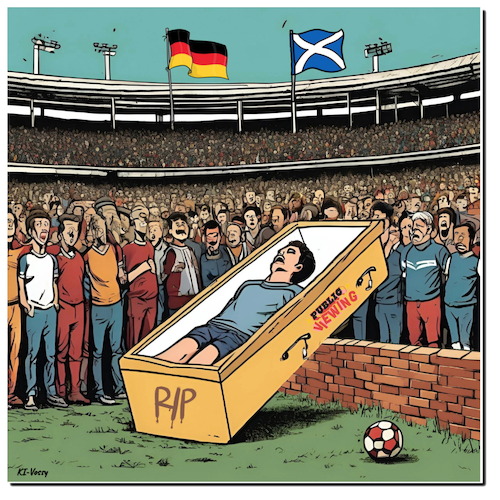 Cartoon: Public Viewing is dead (medium) by A Human tagged fußball,fußballeuropameisterschaft,em,fanmeile,fußballeuro2024,publicviewing,leichenschau,rudelgucken,plastikrasen,anglizismen,vereinfürdeutschesprache,fußballkino,fanzone,reichstag,gastronomen,duden,ki,deutschland