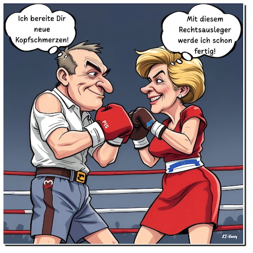 Cartoon: Runde 3 (medium) by A Human tagged eu,polen,poland,leyen,nawrocki,pis,trzaskowski,gong,boxen,boxer,präsident,eu,polen,poland,leyen,nawrocki,pis,trzaskowski,gong,boxen,boxer,präsident
