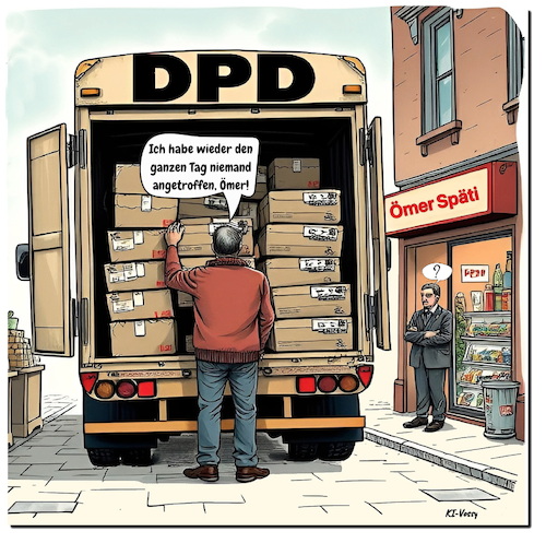 Cartoon: Wo ist mein Paket? (medium) by A Human tagged bundesnetzagentur,pakete,post,briefe,paketdienstleister,dpd,dhl,hermes,ups,reklamationen,beschwerden,gls,deutschland,berlin,späti,bundesnetzagentur,pakete,post,briefe,paketdienstleister,dpd,dhl,hermes,ups,reklamationen,beschwerden,gls