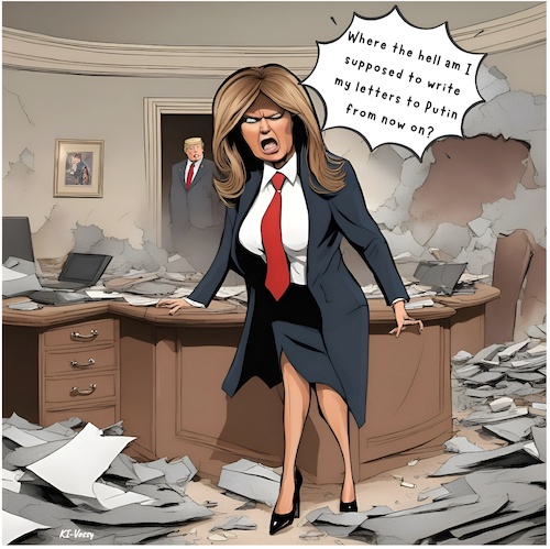 Cartoon: Penfriends (medium) by A Human tagged trump,office,melania,ballroom,whitehouse,washington,bulldozer,bulldozers,east,wing,white,house,president,history,historian,america,usa,american,republican,republicans,rubble,first,lady,ladies,women,woman,movement,letter,letters,putin,flotus,trump,office,melania,ballroom,whitehouse,washington,bulldozer,bulldozers,east,wing,white,house,president,history,historian,america,usa,american,republican,republicans,rubble,first,lady,ladies,women,woman,movement