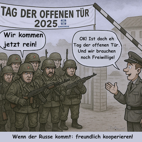 Cartoon: Bedingt abwehrbereit (medium) by ArtyFicial tagged bundeswehr,schuldenbremse,personal,soldaten,geld,bedingt,abwehrbereit