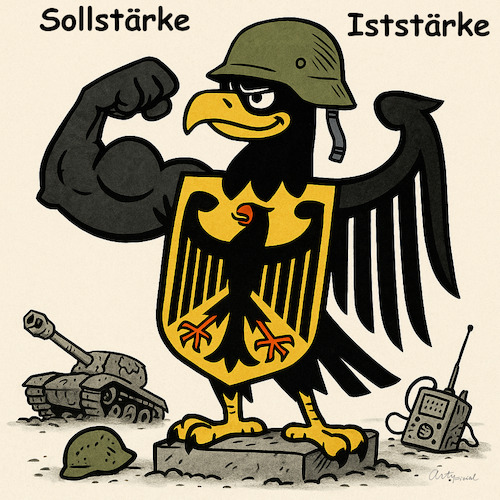 Cartoon: Dafür (medium) by ArtyFicial tagged bundeswehr,zustand,sollstärke,iststärke,kriegstüchtig,wehrdienst,reservisten,beschaffung,milliarden,budget,wehrbudget,nato