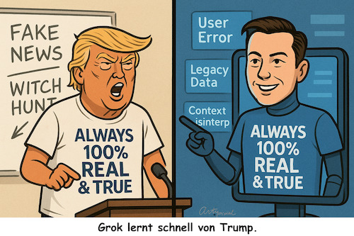 Cartoon: Lieber Grog als Grok (medium) by ArtyFicial tagged ki,ai,künstliche,intelligenz,artificial,intelligence,trump,grok,musk
