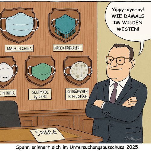 Cartoon: Masken-Untersuchungsausschuss (medium) by ArtyFicial tagged masken,deal,corona,covid,gesundheitsministerium,jens,spahn