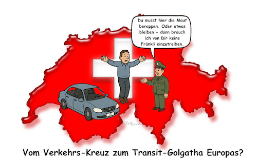 Cartoon: Ob sich CH die Maut traut? (medium) by ArtyFicial tagged schweiz,urlauber,durchfahrtsgebühr,transit,maut,durchfahrtsabgabe