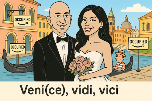 Cartoon: Occupy Water Streets (medium) by ArtyFicial tagged bezos,sanchez,hochzeit,venedig,amazone