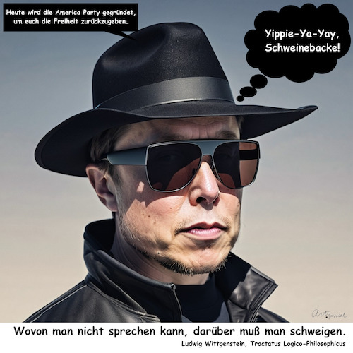 Cartoon: Parteigründungsmotivation (medium) by ArtyFicial tagged musk,trump,demokratie,einparteiensystem,zweiparteiensystem,big,beautiful,bill,america,party,republikaner,demokraten