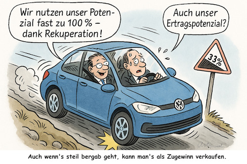 Cartoon: VW ist immer ein Gewinn (medium) by ArtyFicial tagged vw,volkswagen,konzern,audi,zölle,usa,porsche,stellenabbau,abschreibungen,rendite,gewinneinbruch,elektroautos,investitionen,mehrverkauf